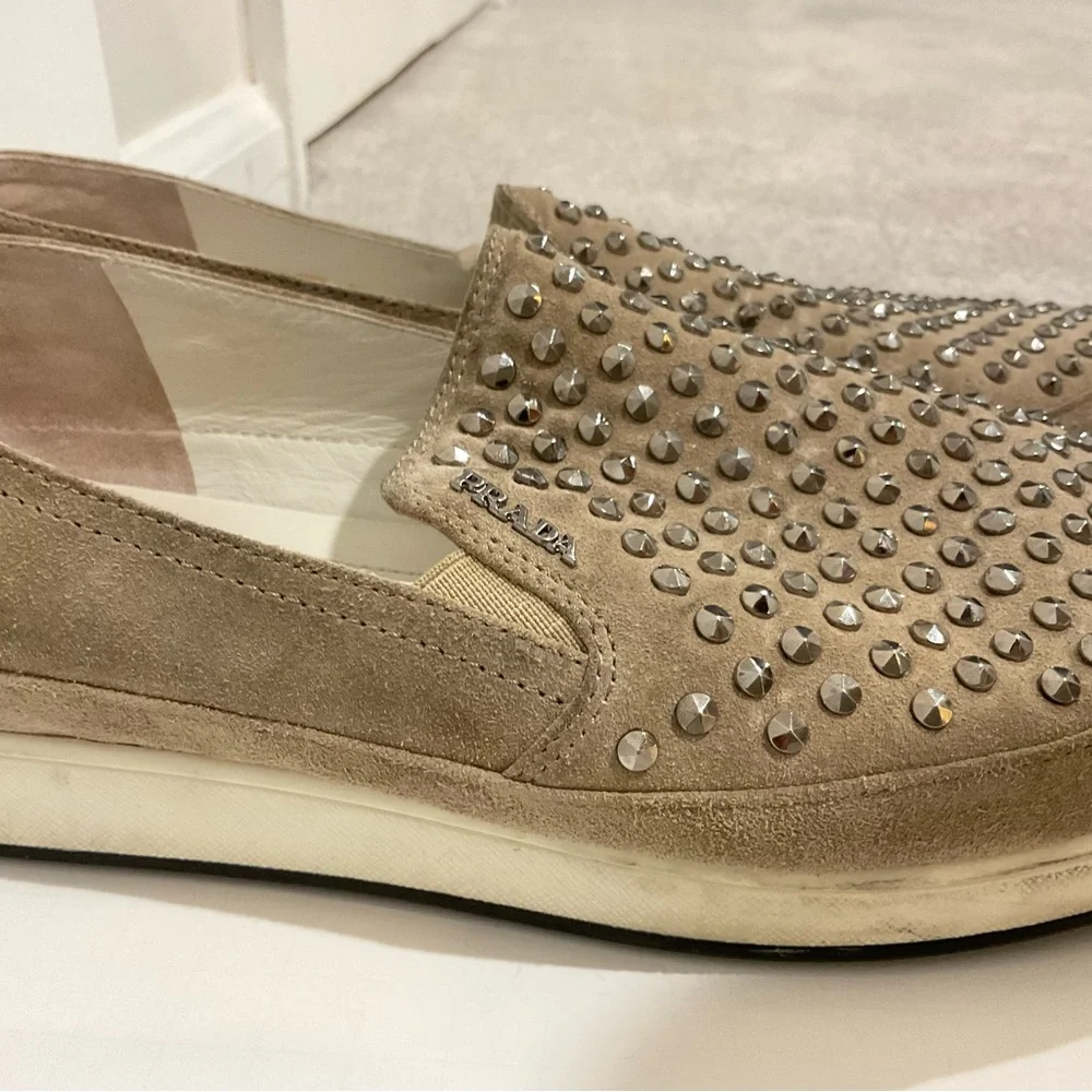 AUTHENTIC Prada Studded Accent Slip On Loafer - Picture 4 of 9